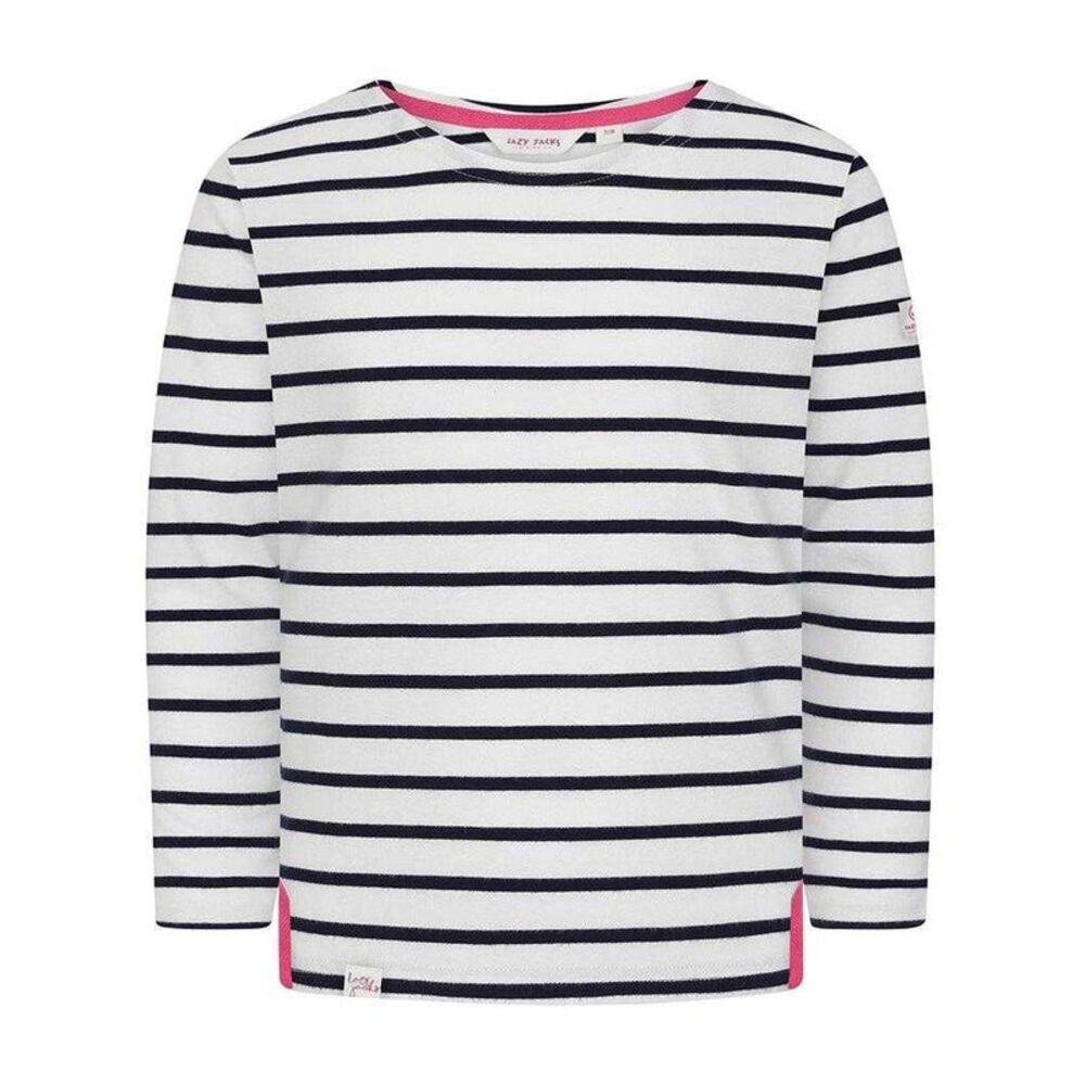 Lazy Jacks Girls Breton Contrast Striped Long-Sleeved Top / Chalk